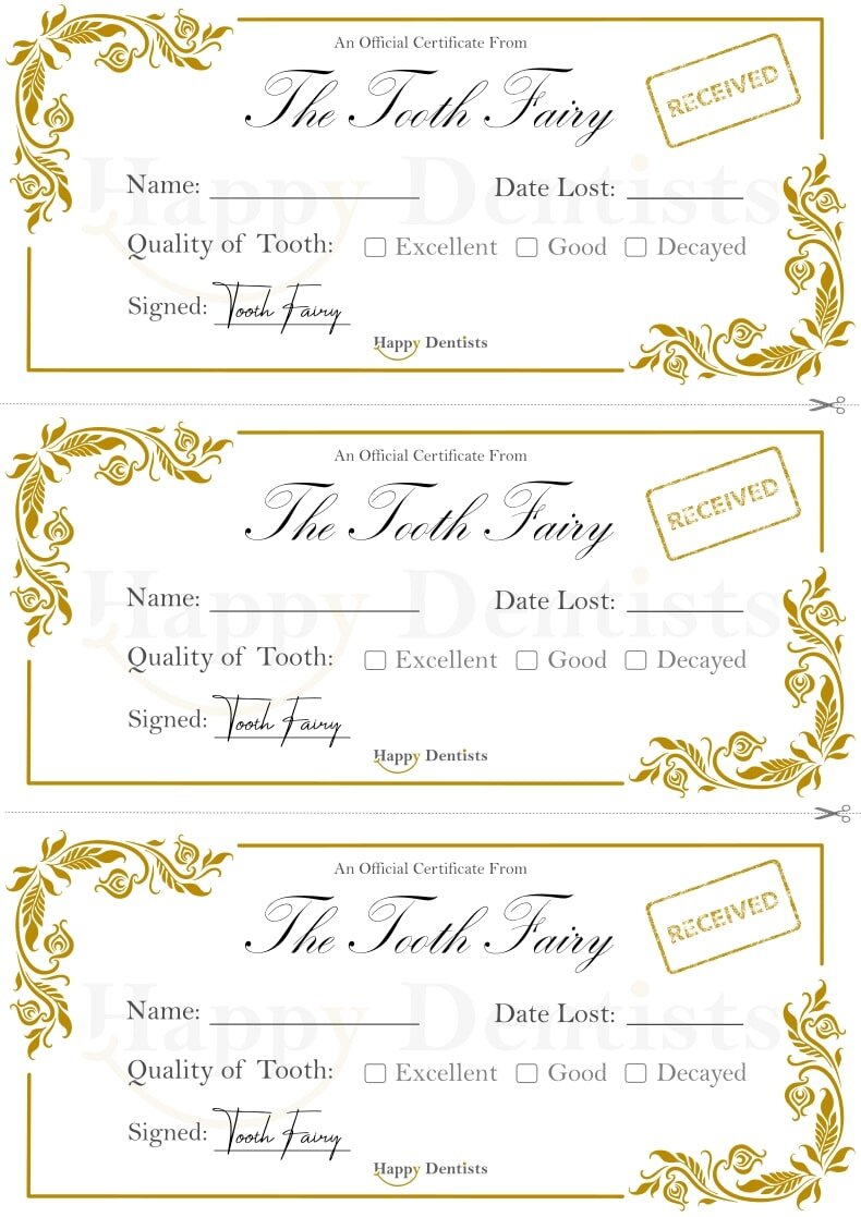 Tooth fairy certificate