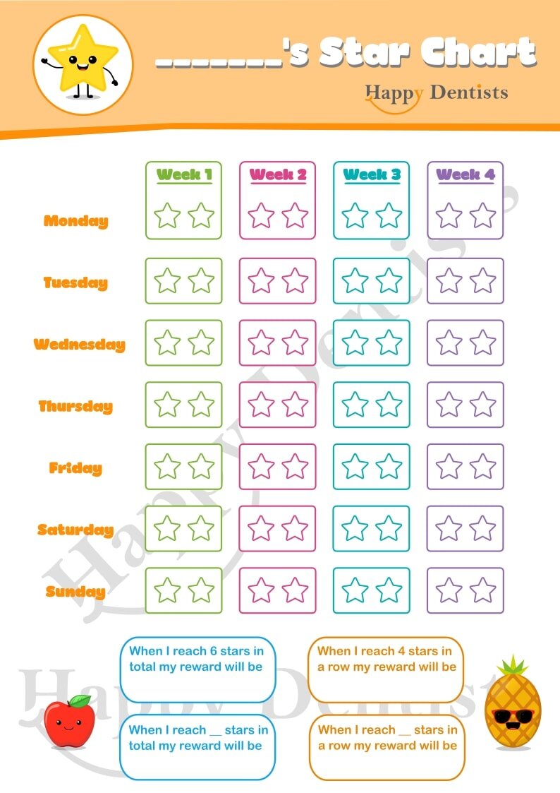 Dental reward chart, star chart